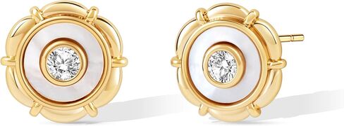 CoBi 18K Gold Plated Stud Earrings for Women, Cubic Zirconia Pearl Studs, CZ Earring, Everyday Wear Jewelry, Fashion & Trendy Accessories, Hypoallergenic, Ideal Gifts - Gold in Kuwait