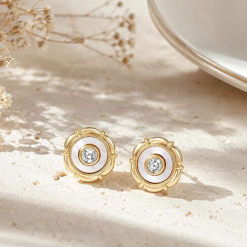 CoBi 18K Gold Plated Stud Earrings for Women, Cubic Zirconia Pearl Studs, CZ Earring, Everyday Wear Jewelry, Fashion & Trendy Accessories, Hypoallergenic, Ideal Gifts - Gold in Kuwait