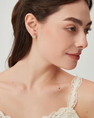 CoBi 18K Gold Plated Stud Earrings for Women, Cubic Zirconia Pearl Studs, CZ Earring, Everyday Wear Jewelry, Fashion & Trendy Accessories, Hypoallergenic, Ideal Gifts - Gold in Kuwait