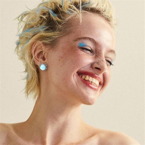 Turquoise Stud Earrings Set for Women Vintage Western Cowgirl Teardrop Round Turquoise Earrings Bohemian Geometric Studs West Country Statement Jewelry Gifts in Saudi Arabia