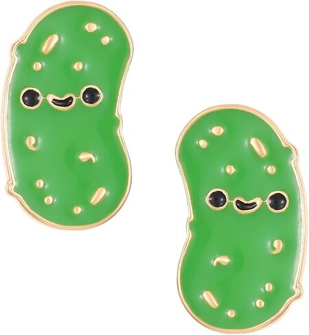 Pickle Earrings For Women,Cute Pickle Enamel Studs,Green Enamel with Gold Trim,Funny Cucumber Statement Earrings,Jewelry Gifts for Women in Saudi Arabia