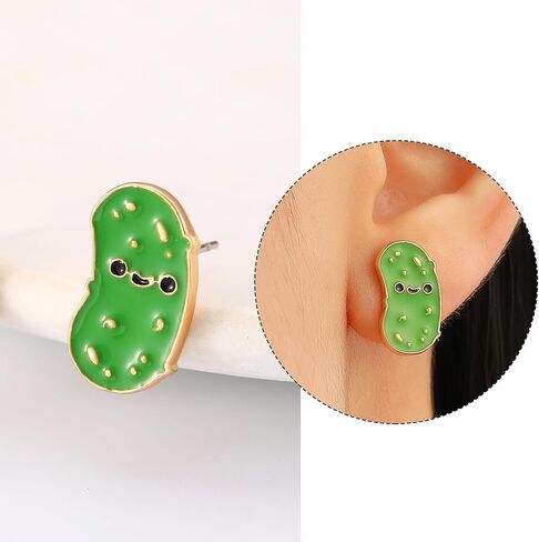 Pickle Earrings For Women,Cute Pickle Enamel Studs,Green Enamel with Gold Trim,Funny Cucumber Statement Earrings,Jewelry Gifts for Women in Saudi Arabia