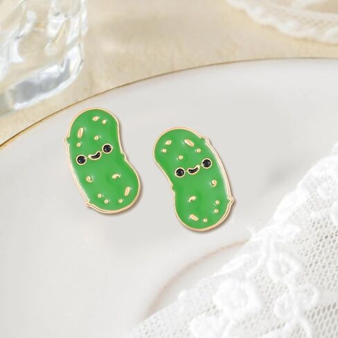 Pickle Earrings For Women,Cute Pickle Enamel Studs,Green Enamel with Gold Trim,Funny Cucumber Statement Earrings,Jewelry Gifts for Women in Saudi Arabia