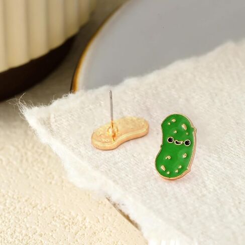 Pickle Earrings For Women,Cute Pickle Enamel Studs,Green Enamel with Gold Trim,Funny Cucumber Statement Earrings,Jewelry Gifts for Women in Saudi Arabia