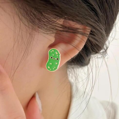 Pickle Earrings For Women,Cute Pickle Enamel Studs,Green Enamel with Gold Trim,Funny Cucumber Statement Earrings,Jewelry Gifts for Women in Saudi Arabia