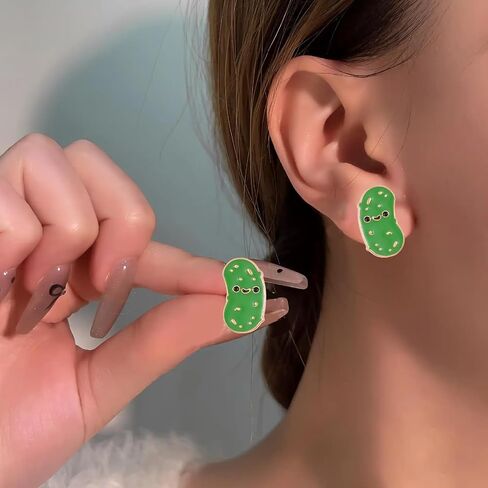 Pickle Earrings For Women,Cute Pickle Enamel Studs,Green Enamel with Gold Trim,Funny Cucumber Statement Earrings,Jewelry Gifts for Women in Saudi Arabia