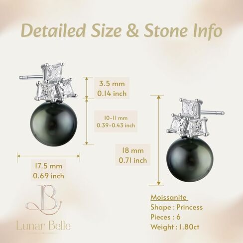 Lunar Belle Black Tahitian Pearl Earrings with Moissanite Accents in 925 Sterling Silver, Timeless Fine Jewelry Gifts for Women (Ocean's Embrace) in Saudi Arabia