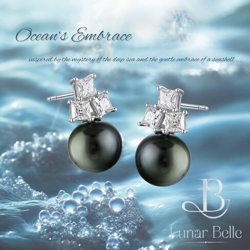 Lunar Belle Black Tahitian Pearl Earrings with Moissanite Accents in 925 Sterling Silver, Timeless Fine Jewelry Gifts for Women (Ocean's Embrace) in Saudi Arabia