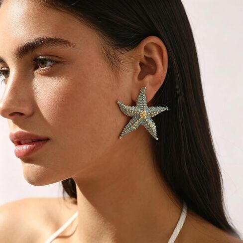 Bold Starfish Stud Earrings for Women, Unique Ocean Themed Big Sea Star Statement Earring Jewelry Gifts for Summer Beach Party Everyday Wear in Saudi Arabia