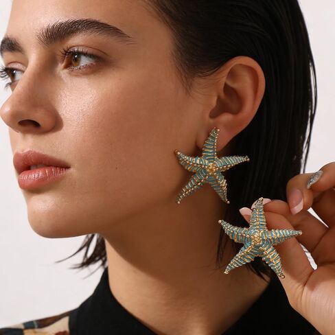Bold Starfish Stud Earrings for Women, Unique Ocean Themed Big Sea Star Statement Earring Jewelry Gifts for Summer Beach Party Everyday Wear in Kuwait