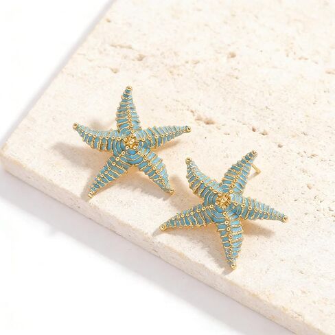Bold Starfish Stud Earrings for Women, Unique Ocean Themed Big Sea Star Statement Earring Jewelry Gifts for Summer Beach Party Everyday Wear in Kuwait