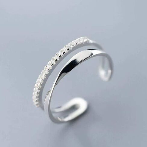 Simple Fashion Silver Color Open Ring for Women Unique 2-layer Design Finger Jewelry in Kuwait
