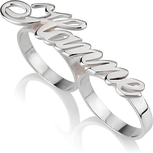 Custom Two Finger Ring for Women – Personalized Gold or Silver Name Ring – Engraved Double Band Statement Ring – Custom Multi-Finger Jewelry Gift for Her, Wife, or Girlfriend in Kuwait