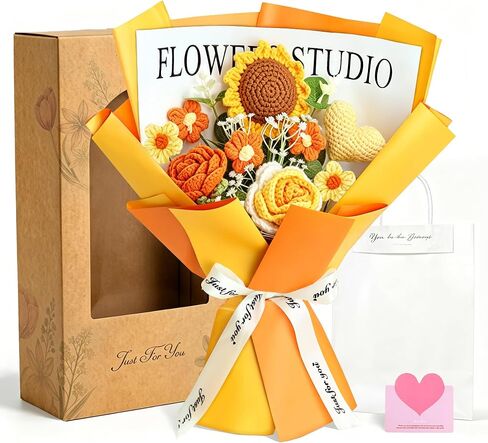 TORONTOKYO Crochet Flower Bouquet 2026, Pink Handmade Knitted Flowers, Artificial Graduation Flowers with Gift Bag Card, Crochet Flowers Graduation for Friend, Birthday, Anniversary, Mothers Day in Saudi Arabia