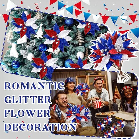 9 Pcs 4th of July Artificial Flowers Red White Blue Flowers Bouquets Patriotic Fake Berry Stem Picks for Independence Holiday Patriotic Party Memorial Veterans Day Decorations in Saudi Arabia
