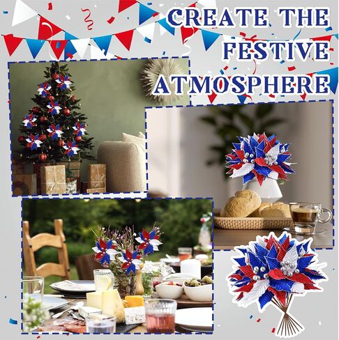 9 Pcs 4th of July Artificial Flowers Red White Blue Flowers Bouquets Patriotic Fake Berry Stem Picks for Independence Holiday Patriotic Party Memorial Veterans Day Decorations in Saudi Arabia