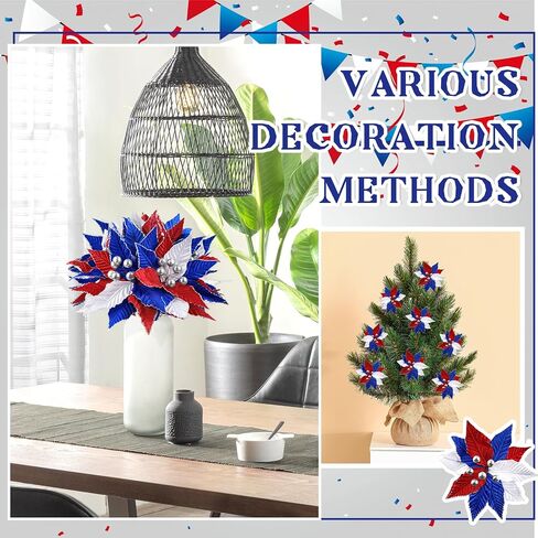 9 Pcs 4th of July Artificial Flowers Red White Blue Flowers Bouquets Patriotic Fake Berry Stem Picks for Independence Holiday Patriotic Party Memorial Veterans Day Decorations in Saudi Arabia