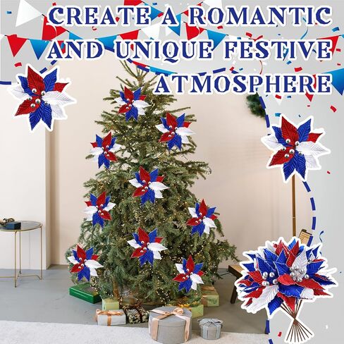 9 Pcs 4th of July Artificial Flowers Red White Blue Flowers Bouquets Patriotic Fake Berry Stem Picks for Independence Holiday Patriotic Party Memorial Veterans Day Decorations in Saudi Arabia