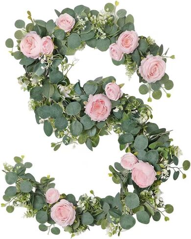 2pcs Artificial Flowers Garland 6FT Silk Peony Vine with Eucalyptus Leaves Faux Floral Garlands for Wedding Arch Door Wall Hanging Party Home Decoration (White) in Saudi Arabia