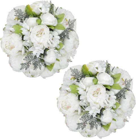 2pcs Artificial Flowers Garland 6FT Silk Peony Vine with Eucalyptus Leaves Faux Floral Garlands for Wedding Arch Door Wall Hanging Party Home Decoration (White) in Saudi Arabia