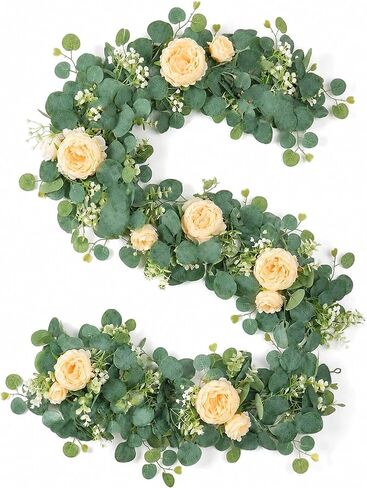 2pcs Artificial Flowers Garland 6FT Silk Peony Vine with Eucalyptus Leaves Faux Floral Garlands for Wedding Arch Door Wall Hanging Party Home Decoration (White) in Saudi Arabia