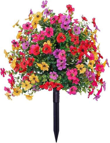 Artificial Flowers with Ground Spikes, 22" Outdoor Faux Flowers for Garden, Yard, Planter and Porch, Realistic Fake Bushes Plants, for Indoor Outdoor Home Decor (1PC) in Saudi Arabia