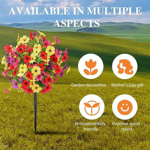 Artificial Flowers with Ground Spikes, 22" Outdoor Faux Flowers for Garden, Yard, Planter and Porch, Realistic Fake Bushes Plants, for Indoor Outdoor Home Decor (1PC) in Saudi Arabia