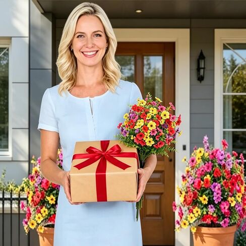 Artificial Flowers with Ground Spikes, 22" Outdoor Faux Flowers for Garden, Yard, Planter and Porch, Realistic Fake Bushes Plants, for Indoor Outdoor Home Decor (1PC) in Saudi Arabia
