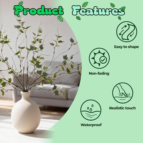 ucky 20Inch 6 Pcs Artificial Greenery Stems Artificial Branches for Vase Fake Plants Fake Leaves Faux Greenery for Home Decor Table Centerpieces (20IN-SPL Gray White Green, 6PCS) in Kuwait