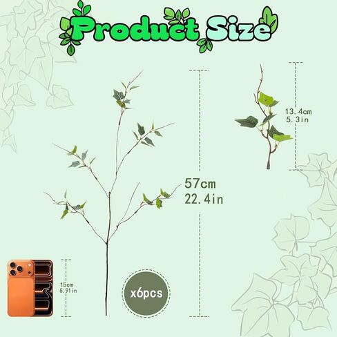 ucky 20Inch 6 Pcs Artificial Greenery Stems Artificial Branches for Vase Fake Plants Fake Leaves Faux Greenery for Home Decor Table Centerpieces (20IN-SPL Gray White Green, 6PCS) in Kuwait