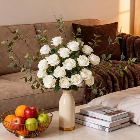 ucky 20Inch 6 Pcs Artificial Greenery Stems Artificial Branches for Vase Fake Plants Fake Leaves Faux Greenery for Home Decor Table Centerpieces (20IN-SPL Gray White Green, 6PCS) in Kuwait