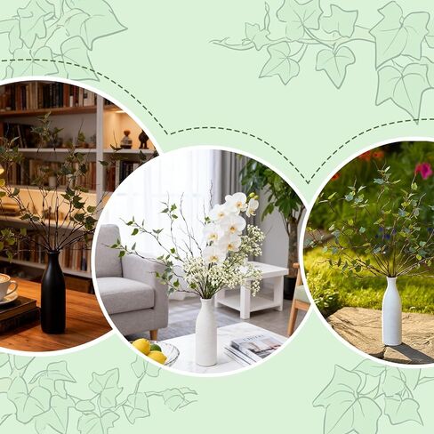 ucky 20Inch 6 Pcs Artificial Greenery Stems Artificial Branches for Vase Fake Plants Fake Leaves Faux Greenery for Home Decor Table Centerpieces (20IN-SPL Gray White Green, 6PCS) in Kuwait