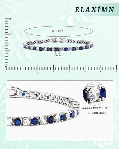 Tennis Bracelet for Women, 3mm Cubic Zirconia and Gemstones | Handmade Hypoallergenic Multiple Birthstone CZ Silver Bracelets for Women | Birthday Anniversary Mother's Day in Kuwait