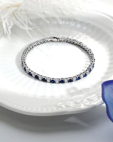 Tennis Bracelet for Women, 3mm Cubic Zirconia and Gemstones | Handmade Hypoallergenic Multiple Birthstone CZ Silver Bracelets for Women | Birthday Anniversary Mother's Day in Kuwait