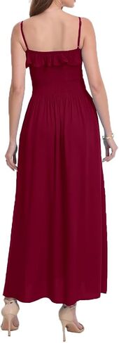 Women's Summer Ruffled Boho Maxi Dress Sleeveless Spaghetti Strap Smocked Beach Long Dress with Pockets. in Saudi Arabia