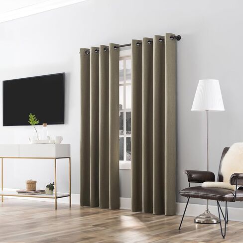 Sun Zero Tyrell Tonal Texture Draft Shield Fleece Insulated Total Blackout Grommet Curtain Panel, 50" x 96", Olive in Kuwait