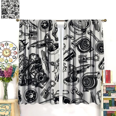 Car Blackout Curtains Modern Abstract Car Repair Light Grey Black Art Printed for Boys Teens Men Bedroom Living Room Rod Pocket Decoration Window Drapes 2 Panels W21xL45in in Saudi Arabia