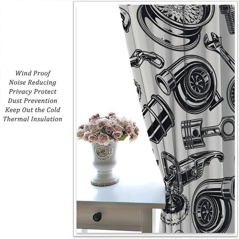 Car Blackout Curtains Modern Abstract Car Repair Light Grey Black Art Printed for Boys Teens Men Bedroom Living Room Rod Pocket Decoration Window Drapes 2 Panels W21xL45in in Saudi Arabia