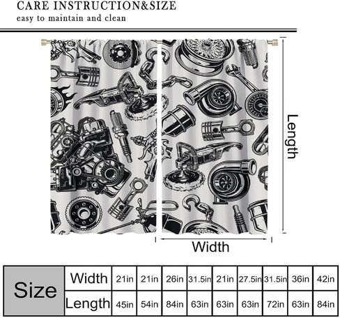 Car Blackout Curtains Modern Abstract Car Repair Light Grey Black Art Printed for Boys Teens Men Bedroom Living Room Rod Pocket Decoration Window Drapes 2 Panels W21xL45in in Saudi Arabia