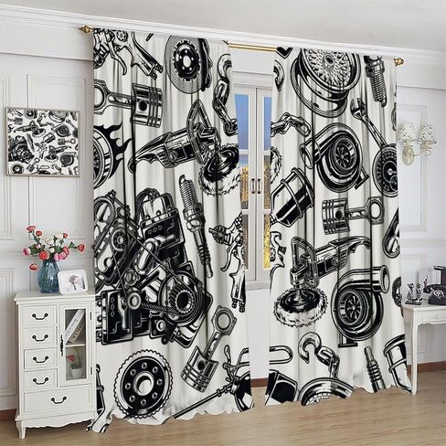 Car Blackout Curtains Modern Abstract Car Repair Light Grey Black Art Printed for Boys Teens Men Bedroom Living Room Rod Pocket Decoration Window Drapes 2 Panels W21xL45in in Saudi Arabia