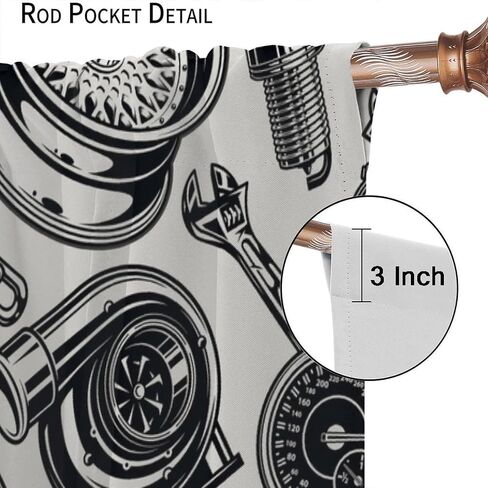 Car Blackout Curtains Modern Abstract Car Repair Light Grey Black Art Printed for Boys Teens Men Bedroom Living Room Rod Pocket Decoration Window Drapes 2 Panels W21xL45in in Saudi Arabia
