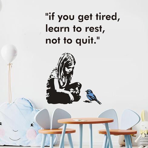 PLIGREAT Banksy Girl and Bird Wall Stickers Removable Vinyl Wall Decals Street Banksy Graffiti Art Murals for Bedroom Nursery Office Home Decor DIY Decorative Stickers in Kuwait