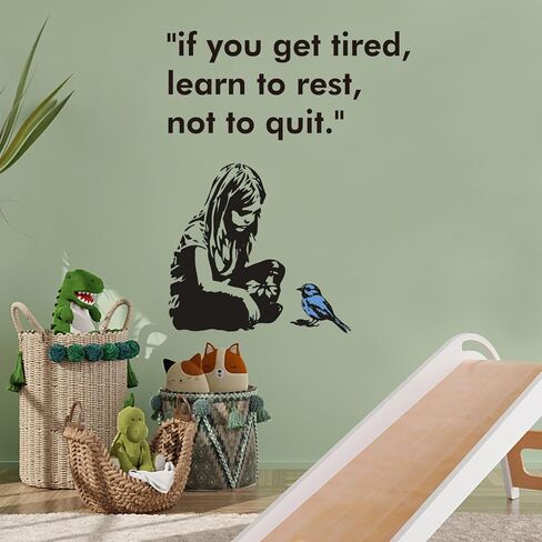 PLIGREAT Banksy Girl and Bird Wall Stickers Removable Vinyl Wall Decals Street Banksy Graffiti Art Murals for Bedroom Nursery Office Home Decor DIY Decorative Stickers in Kuwait