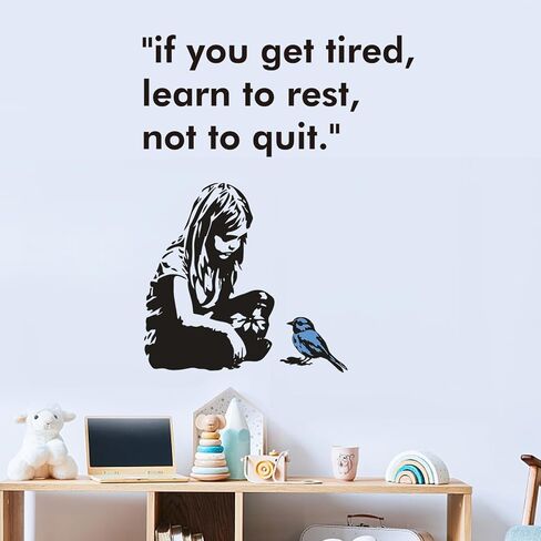 PLIGREAT Banksy Girl and Bird Wall Stickers Removable Vinyl Wall Decals Street Banksy Graffiti Art Murals for Bedroom Nursery Office Home Decor DIY Decorative Stickers in Kuwait