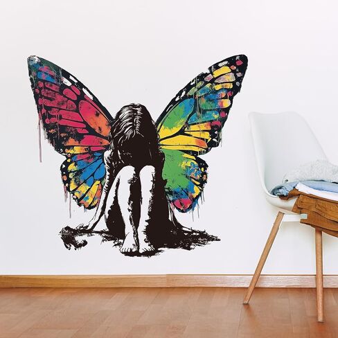 PLIGREAT Banksy Girl and Bird Wall Stickers Removable Vinyl Wall Decals Street Banksy Graffiti Art Murals for Bedroom Nursery Office Home Decor DIY Decorative Stickers in Kuwait