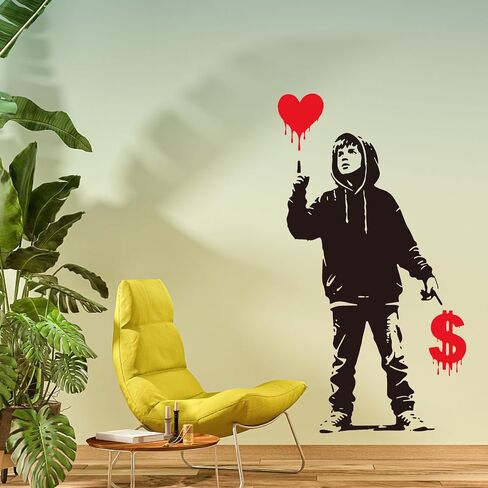 PLIGREAT Banksy Girl and Bird Wall Stickers Removable Vinyl Wall Decals Street Banksy Graffiti Art Murals for Bedroom Nursery Office Home Decor DIY Decorative Stickers in Kuwait