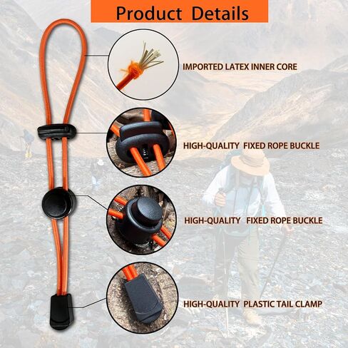 9-Piece Tactical Hiking Pole Holder -3.0mm Heavy Duty Backpack Umbrella Holder Hands Free, Khaki,Orange,Black Elastic Rope Buckle | Hiking, Mountaineering, Camping Backpack Accessory Gift. in Kuwait