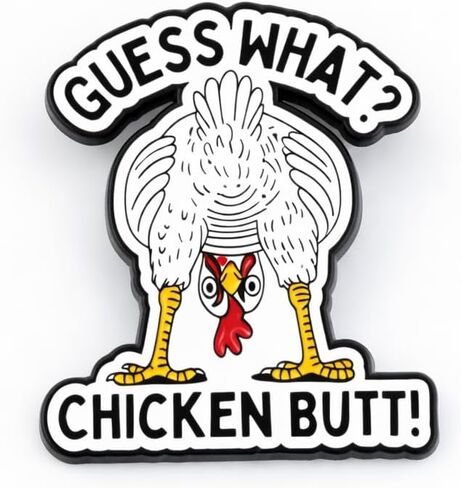 Humor Chicken Pin - Funny Enamel Pins Brooch with "Guess What? Chicken Butt!" for Backpacks, Jackets, Hats. Jokey Chicken Butt Brooches Gift for Friends, Women, Students, Adults in Saudi Arabia