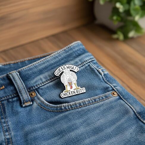 Humor Chicken Pin - Funny Enamel Pins Brooch with "Guess What? Chicken Butt!" for Backpacks, Jackets, Hats. Jokey Chicken Butt Brooches Gift for Friends, Women, Students, Adults in Saudi Arabia