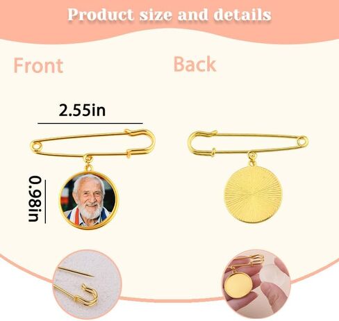 Graduation Photo Frames Pins for Graduates Round Frame Photo Brooch for Funeral Memorial Boutonniere Pins for Loss of Mom Dad Memorial Picture Frame Brooch for Bridal Bouquet Charms Gold in Saudi Arabia